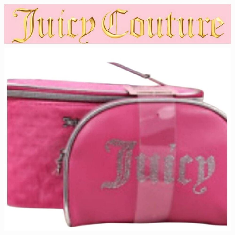 Juicy Couture Rhinestone Logo Heart Printed Velour‎ 2PC Teavel Traincase